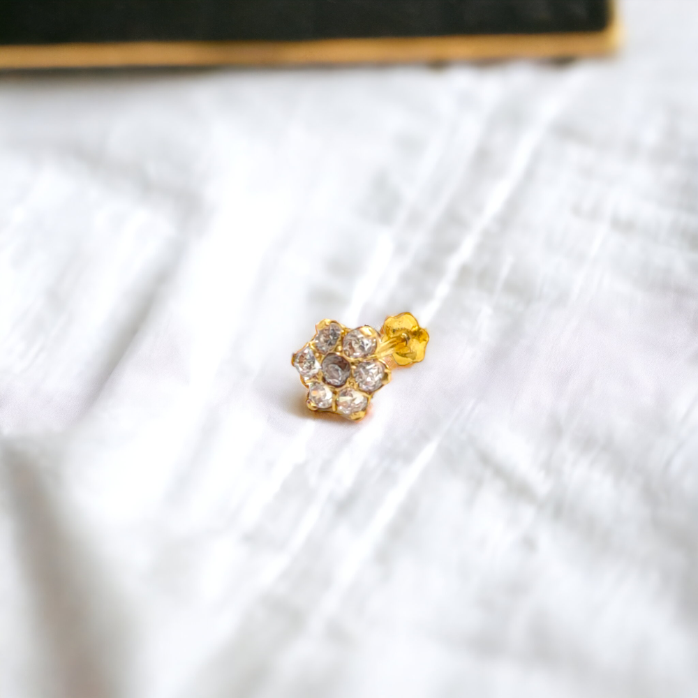 9ct Gold 7 Stone Flower Nose Stud Small